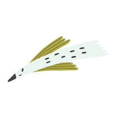 Abstract character of a cute bird with green wings. Animal hand drawn doodle naive design vector art clipart illustration