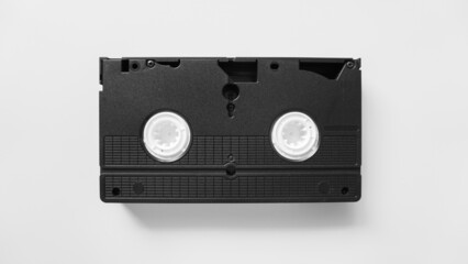 VHS tape back side. Video Home System tape cassette on white background.