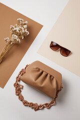Brown leather woman's handbag.