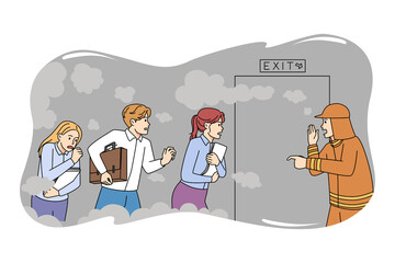 Fireman help employees escape office during fire 