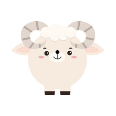 Circle farm ram animal face icon isolated on white background. Cute cartoon round shape kawaii sheep avatar for kids character. Vector flat aries clip art illustration mobile ui game application.