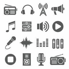 Radio icon set on white background