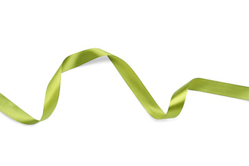 Beautiful green ribbon isolated on white, top view