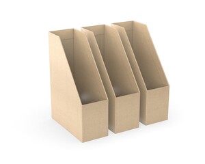 Blank Cardboard office storage organizer box office file box holder and book storage box template, 3d render illustration.