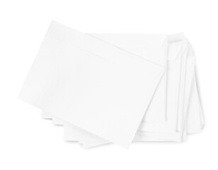 Stack of letters on white background, top view