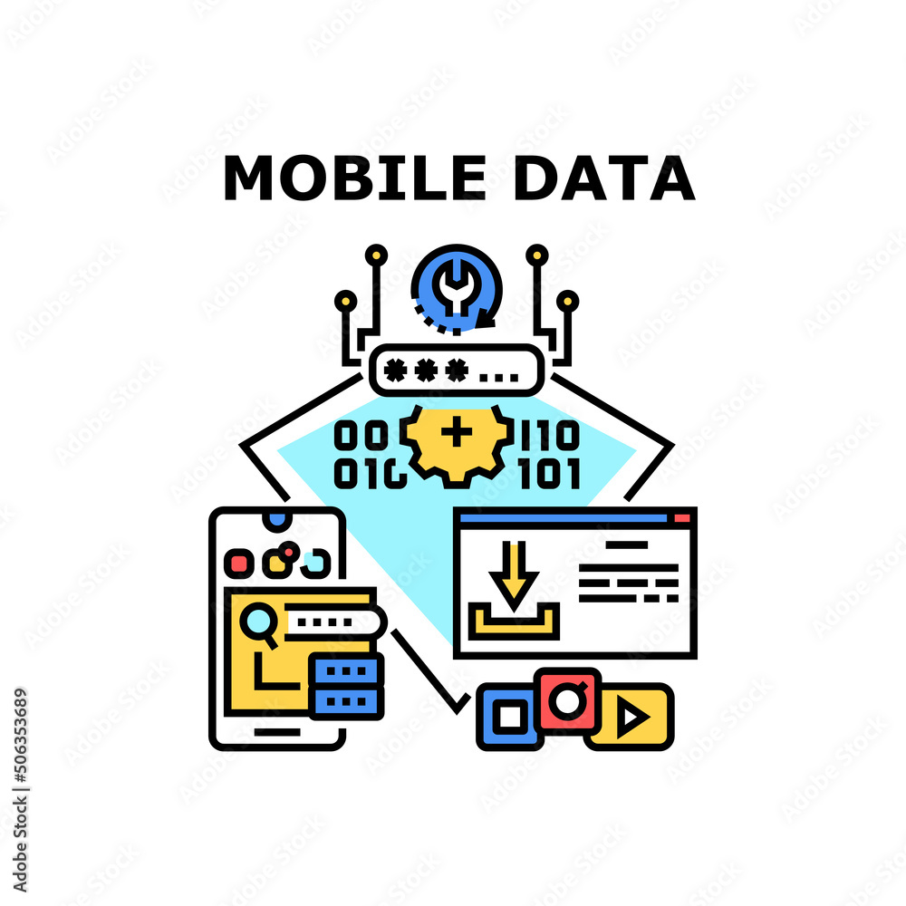 Poster mobile data vector icon concept. mobile data storaging on smartphone gadget, application safe privat