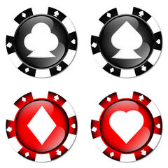 Set of poker chips on a white background.