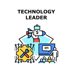 Leader Technology Vector Icon Concept. Leader Technology Developing And Manufacturing, Manager Presentation New Gadget In Conference Room. Rocket Bomb Manufacture Color Illustration
