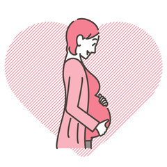 Pregnant woman talking to her baby [Vector illustration].