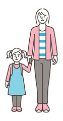 Mother who holds hands with her daughter and smiles [Vector illustration material]