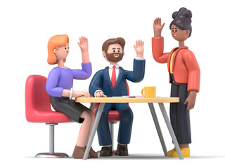 Fototapeta premium 3D illustration of business people having casual discussion during meeting,Business meeting concept.3D rendering on white background.