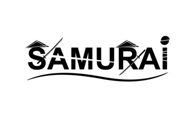Black samurai text with sword katana japanese style flat vector icon design.