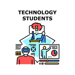Students Technology Vector Icon Concept. Vr Glasses And Computer Software, Internet Website And Video Lecture Students Technology For Studying And Learn University Lesson Color Illustration