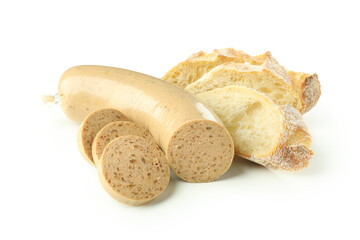 Liverwurst and bread isolated on white background