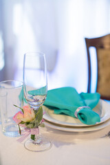 Served dishes on a festive wedding table, close-up