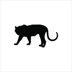 Walking (Standing) Tiger (Big Cat Family) Silhouette for Logo or Graphic Design Element. Vector Illustration