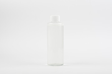 Clean bottle of micellar water, tonic on white background