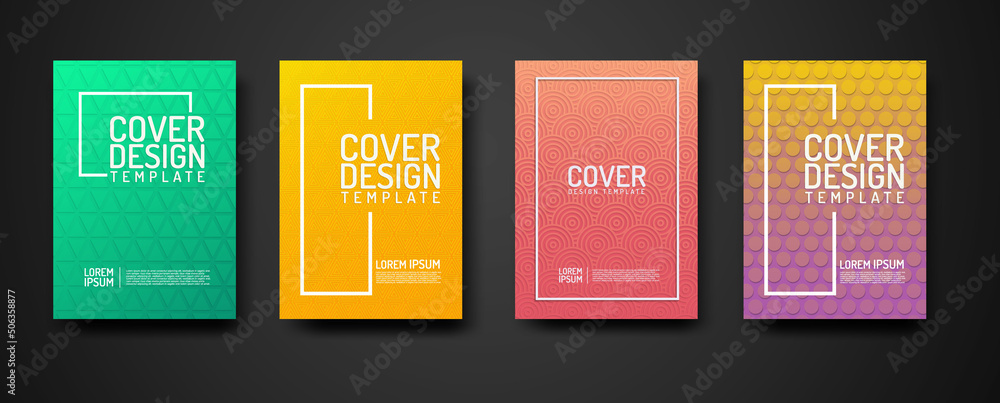 Poster cover design template set with geometric lines textured pattern background