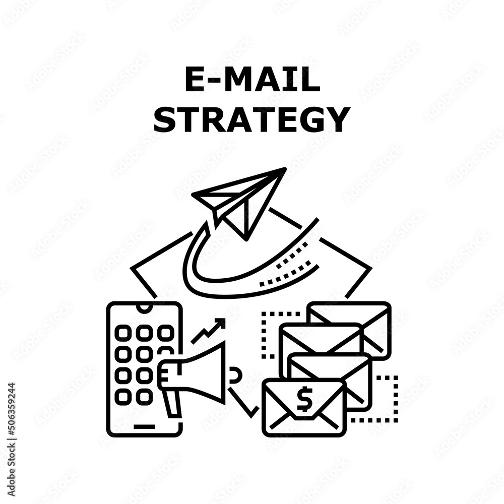 Poster e-mail strategy vector icon concept. e-mail strategy developing marketing manager for searching clie