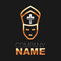 Line Pope icon isolated on black background. Pope hat. Holy father. Colorful outline concept. Vector