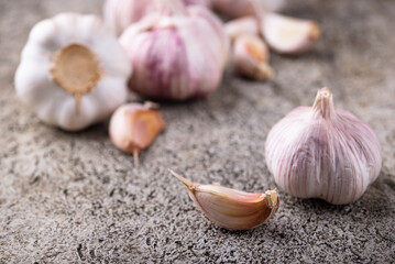 Fresh organic garlic on table