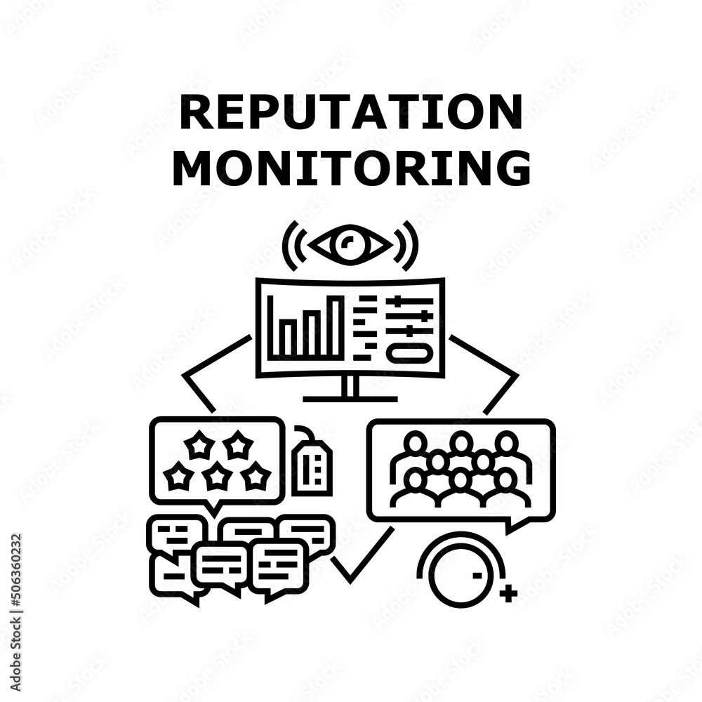 Poster reputation monitoring vector icon concept. brand and company reputation monitoring in internet, rese