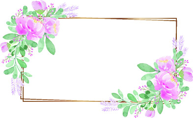 Pink flower watercolor flower frame - illustration hand draw watercolor frame greeting card concept