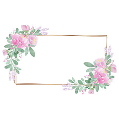 Pink flower watercolor flower frame - illustration hand draw watercolor frame greeting card concept