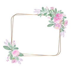 Pink flower watercolor flower frame - illustration hand draw watercolor frame greeting card concept