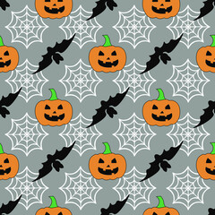 Happy Halloween! Halloween party  vector seamless pattern, repeating wallpaper. Halloween background. For design of fabrics, packaging and wallpapers.