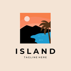 beach logo design and tropical island vector template