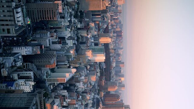 渋谷の夕暮れから夜にかけてのタイムラプスの縦型動画