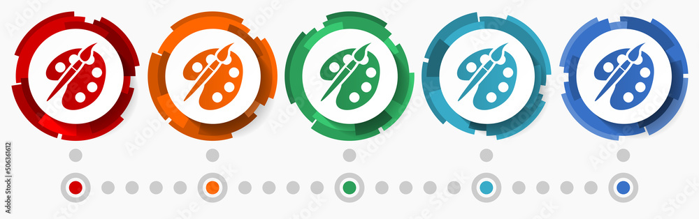Leinwandbilder ainting palette concept vector icon set, modern design abstract web buttons in 5 color options, infographic template for webdesign and mobile apps