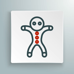 Line Holiday gingerbread man cookie icon isolated on white background. Cookie in shape of man with icing. Colorful outline concept. Vector