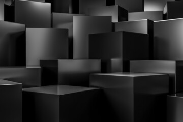 Abstract Black 3D Block Background. 3D rendering.