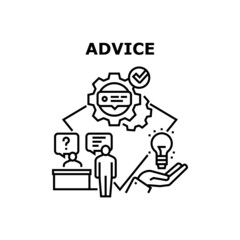 Advice Colleague Vector Icon Concept. Advice Colleague In Office, Manager Supporting Client And Explain Business Strategy. Consultant Working Process And Idea Developing Black Illustration