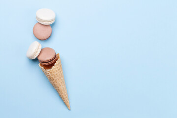 Various macaroon cookies in ice cream cone