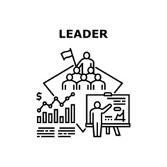 Leader Career Vector Icon Concept. Leader Career And Successful Colleagues Management, Increasing Sales And Professional Coaching Employees. Leadership Team Building Activity Black Illustration