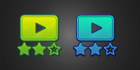 Green and blue Film or movie cinematography rating or review icon isolated on black background. Vector