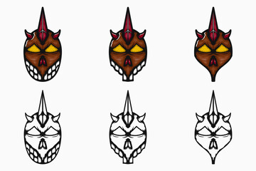 collection of demon with horn illustration. color and line art style. suitable for mascot, logo or t-shirt design