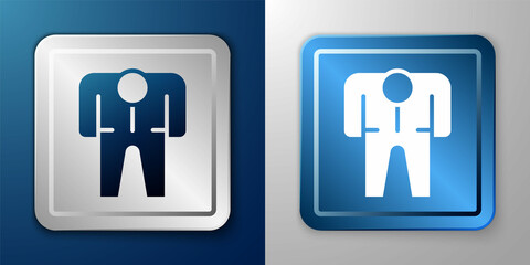 White Beekeeper costume icon isolated on blue and grey background. Special protective uniform. Silver and blue square button. Vector