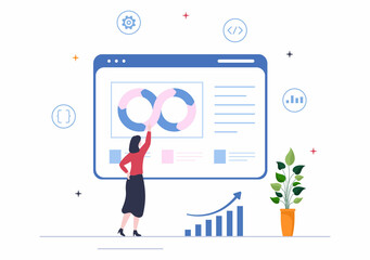 Business Workflow Organization and Management Design Illustration with Teamwork process, Deadlines Respect or Efficient Workday