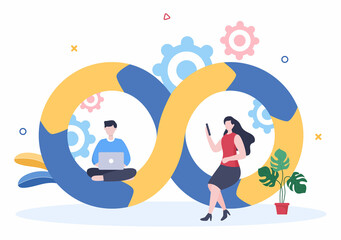 Business Workflow Organization and Management Design Illustration with Teamwork process, Deadlines Respect or Efficient Workday