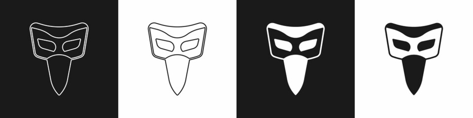 Set Carnival mask icon isolated on black and white background. Masquerade party mask. Vector - obrazy, fototapety, plakaty