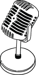 Microphone podcast Audio equipment Retro Hand drawn Line art Illustration