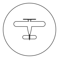 Propelier aircraft retro vintage small plane single engine icon in circle round black color vector illustration image outline contour line thin style