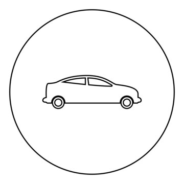 recommend clip art: Car sedan icon in circle round black color vector illustration image outline contour line thin style