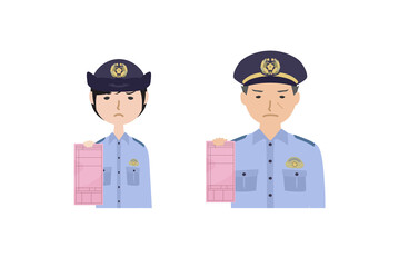 赤切符を持っている夏服の警察官たち（上半身）
