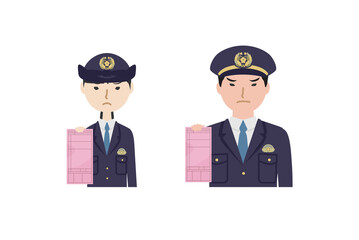 赤切符を持っている制服の警察官たち（上半身）
