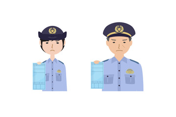 青切符を持っている夏服の警察官たち（上半身）
